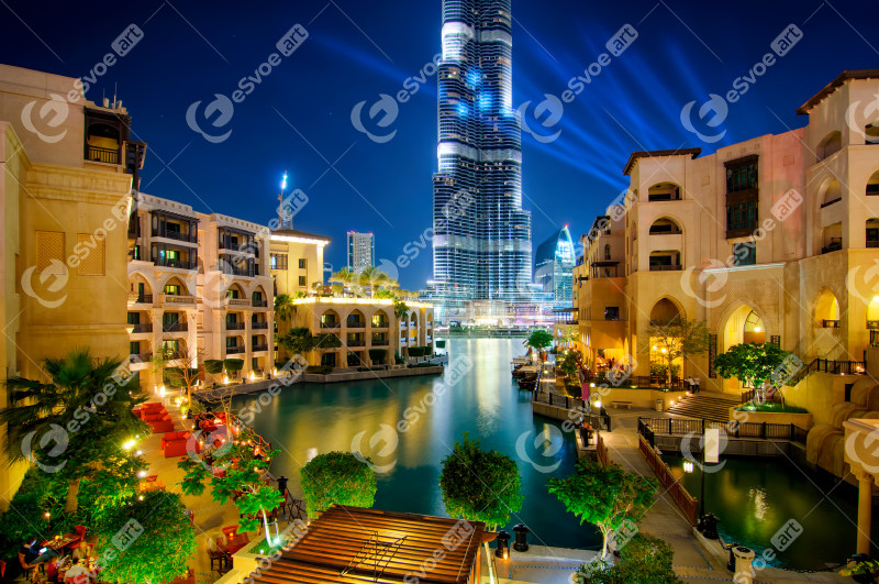 Beautiful downtown area in Dubai at night, Dubai, United Arab Em