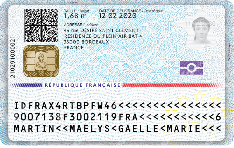 Carte identité électronique française (2021, verso)