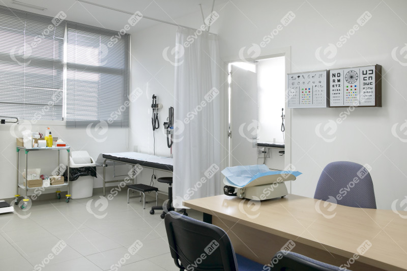 Hospital doctor consulting room. Healthcare equipment. Medical t