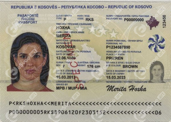 Kosovo passport data page