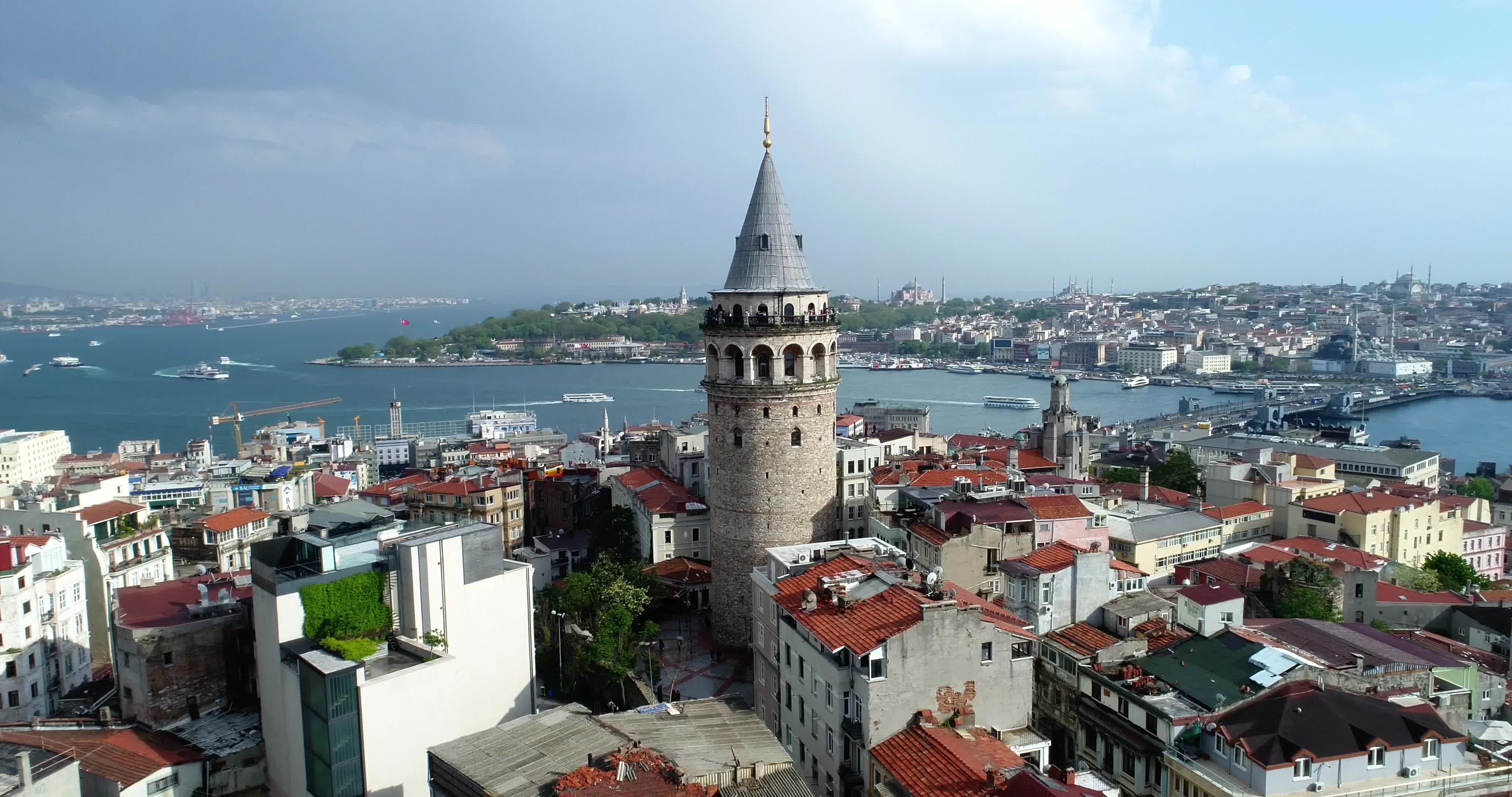 Galata tower aerial drone roman history istanbul