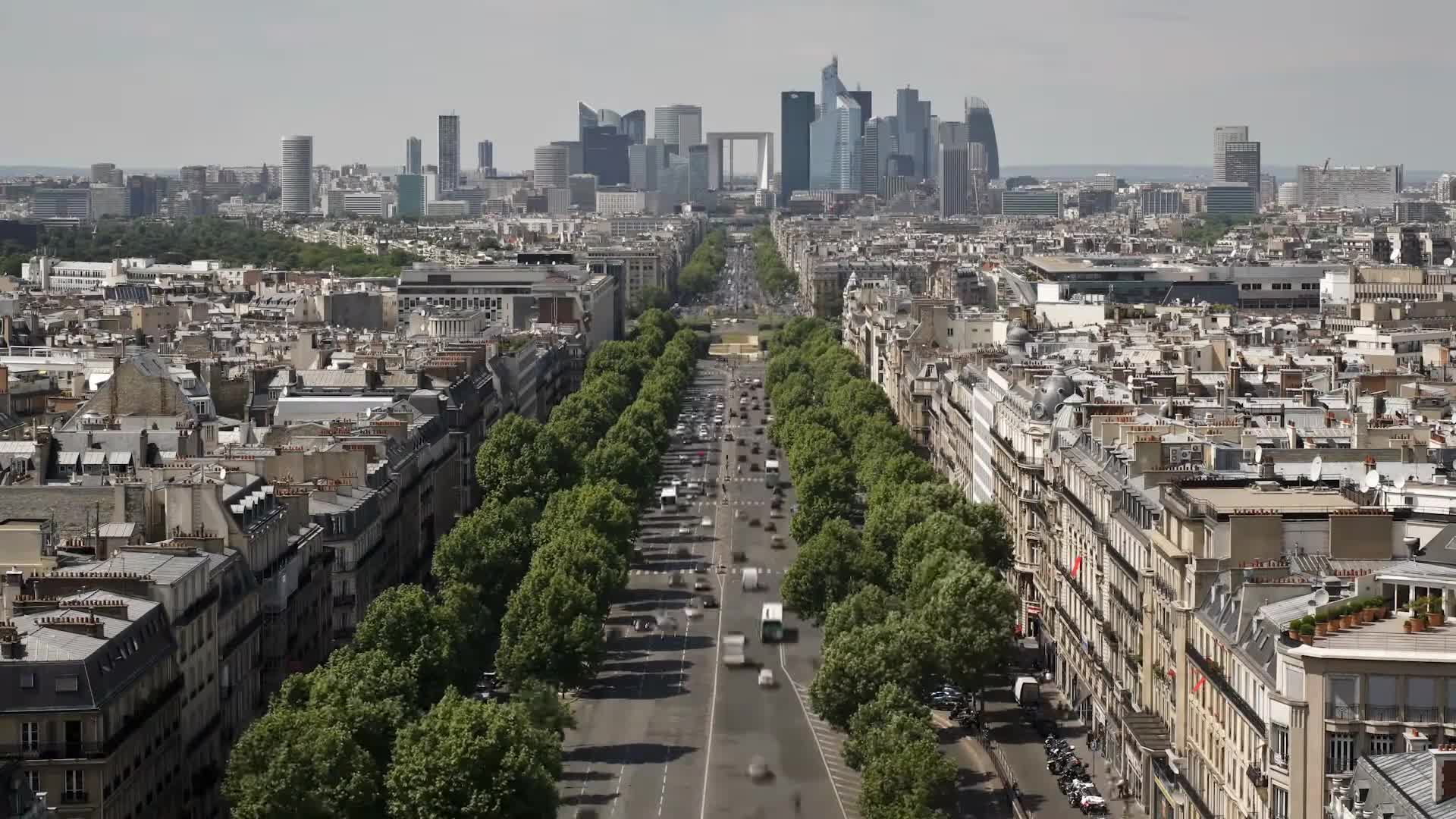 Paris, drone footage, day night  France