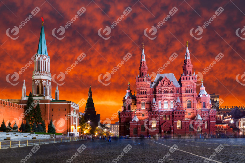 Red Square, Moscow Kremlin at sunset. Moscow, Russia