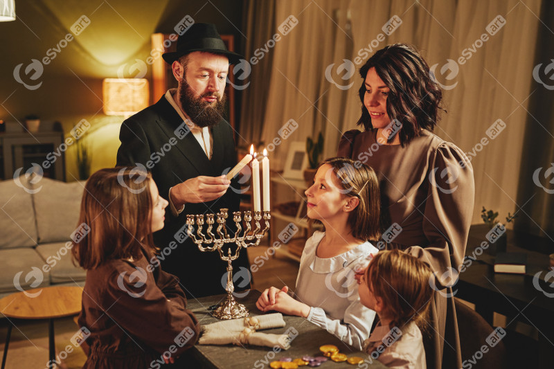 Traditional Jewish Family with Candle