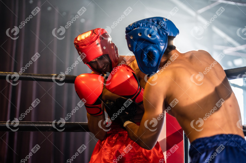 Two young professional boxer having a competition