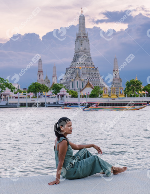 Wat Arun temple Bangkok Thailand, Temple of Dawn, Buddhist temple alongside Chao Phraya River